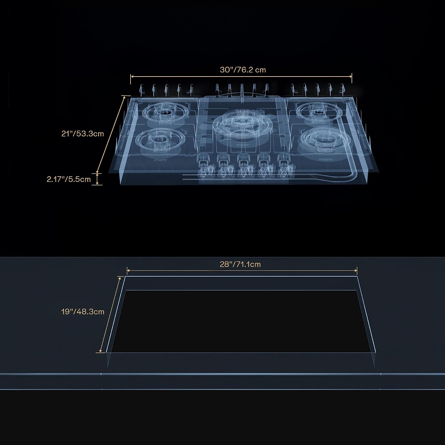 Empava 30 Inch Gas Cooktop LPG/NG Convertible with 5 Italy SABAF Burners Tempered Glass in Black