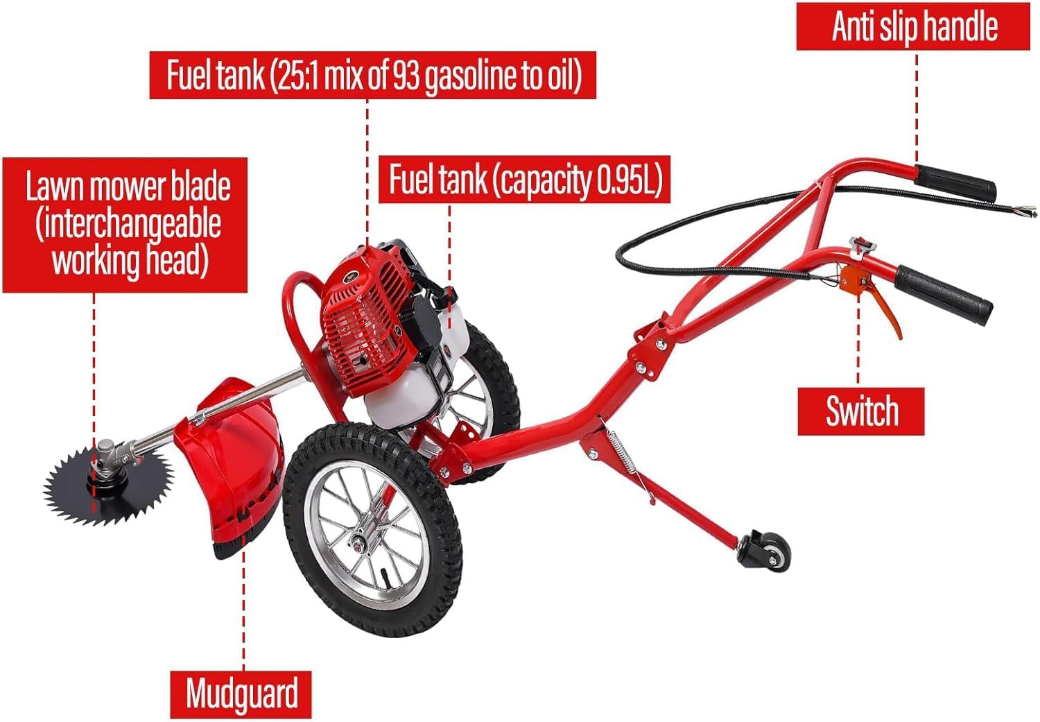 49CC 2-Stroke Gas Mower Grass Trimmer for Garden,Hand Push Weeding Machine Grass Cutter Garden Tool,Portable Multifunction Gas Brush Cutter String Trimmer for Yard