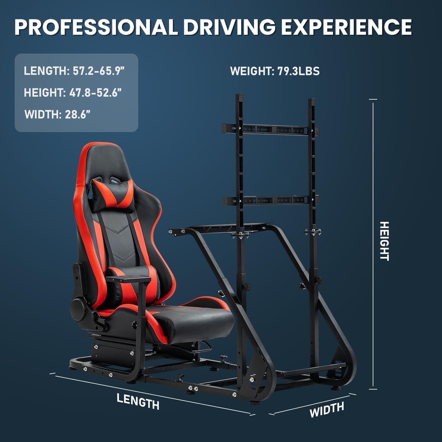 Supllueer Racing Simulator Cockpit with Comfort Gaming Seat&Monitor Stand Fit for Logitech GPRO G920,for Thrustmaster T300,for Fanatec,Adjustable Sim Race Mount No Steering Wheel Shifter Pedal Display