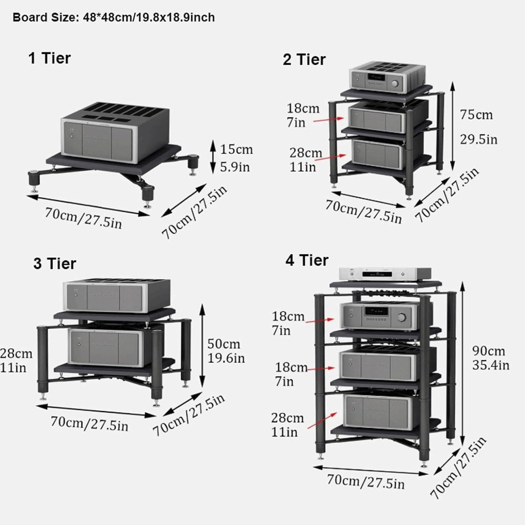 Audio Rack Stainless Steel Stereo Rack Audio Equipment Rack Audio Open Rack Cabinet Audio-Video Shelving with Shock-Absorbing Feet(Silver,1 Tier)