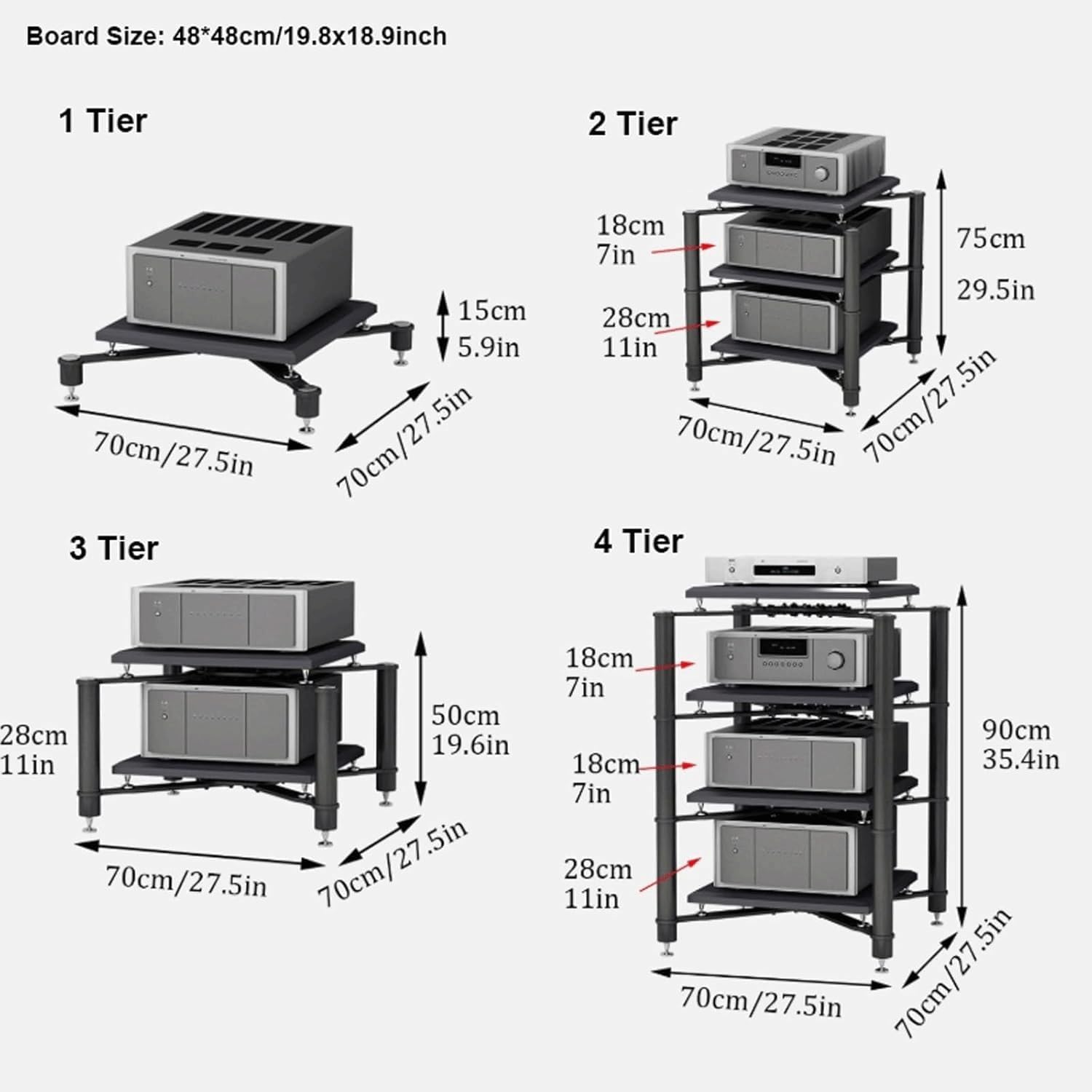 Audio Rack Stainless Steel Stereo Rack Audio Equipment Rack Audio Open Rack Cabinet Audio-Video Shelving with Shock-Absorbing Feet(Silver,1 Tier)