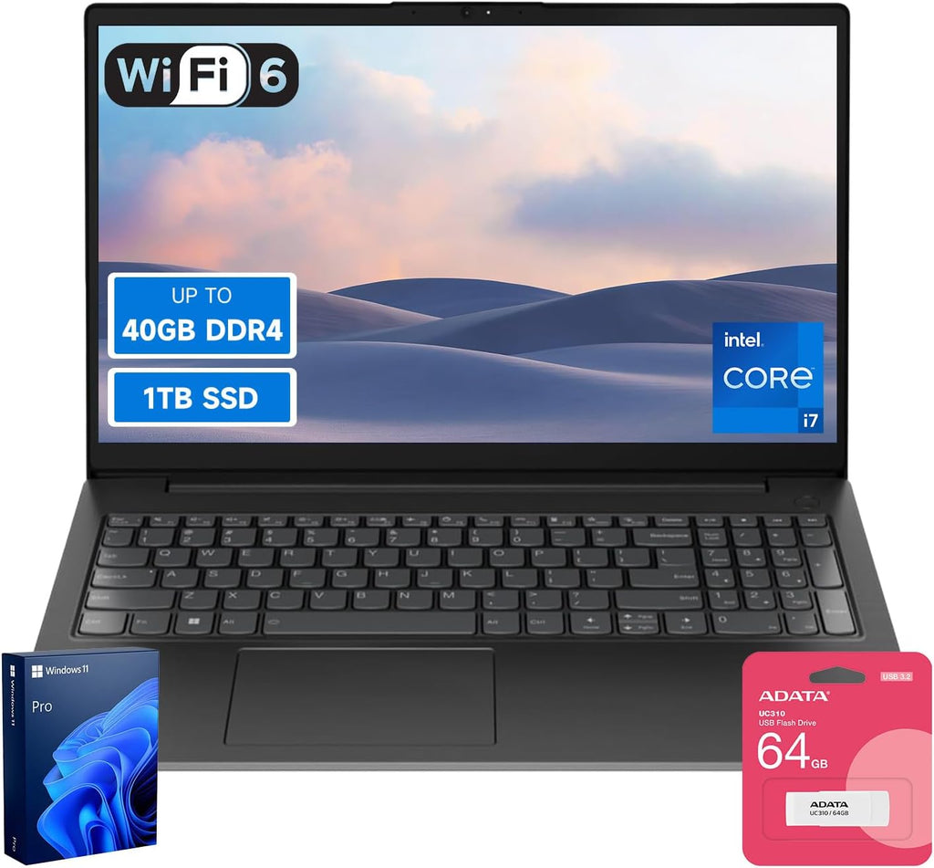 Lenovo V15 High-Performance Business Laptop, 15.6' FHD Display, 13th Gen Intel 10-Core i7-13620H, 24GB RAM, 1TB SSD, Webcam, HDMI, Wi-Fi 6, Windows 11 Pro, Bundle with ADATA 64GB USB Flash Drive