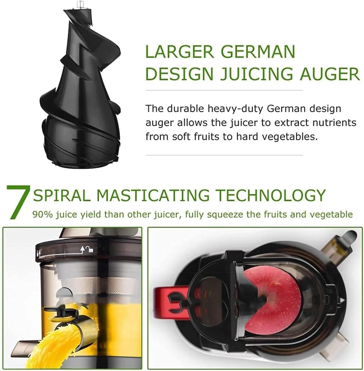 Slow Juicer Masticating Juicer Machine, 150W Cold-Squeezed Juicer, 3-Inch Wide-Groove, Easy to Clean, Low-Speed for Nutrient-Rich Juice