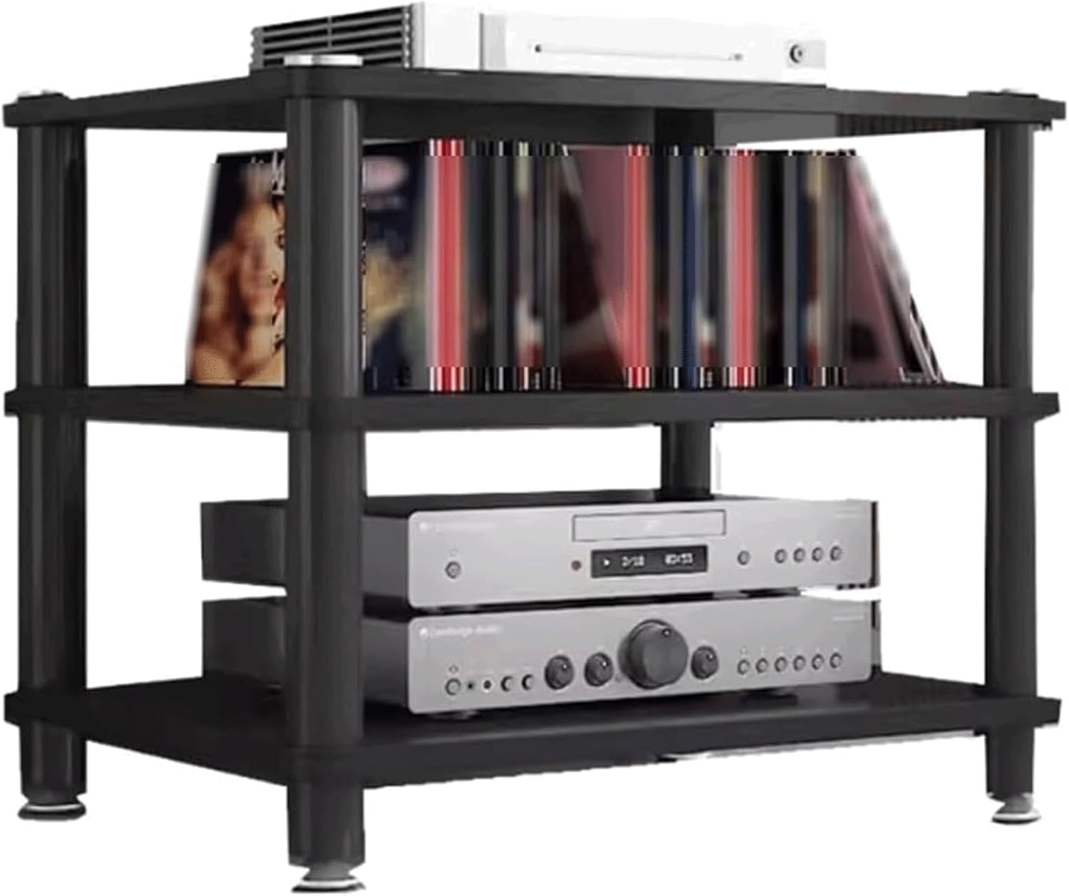 Audio Rack Wooden Stereo Rack Audio Equipment Rack Audio Open Rack Cabinet HiFi Rack Audio-Video Shelving Shock-Absorbing Feet(Nero,3 Tier)