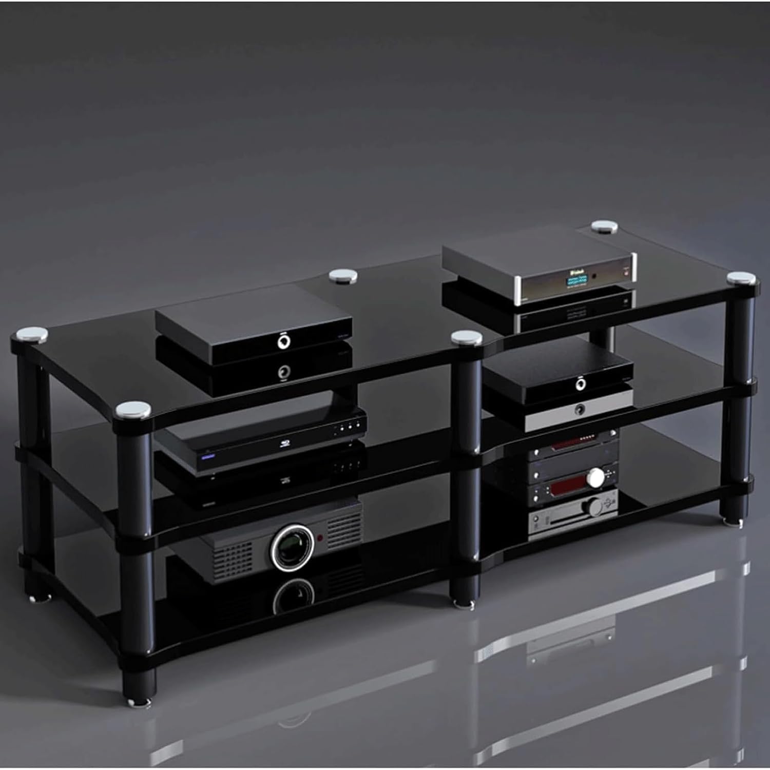 Audio Rack 1/2/3/4 Tier Stereo Rack Audio Equipment Rack Audio Stereo Shelf Wooden HiFi Rack Audio-Video Shelving Shock-Absorbing(Nero,3 Tier)