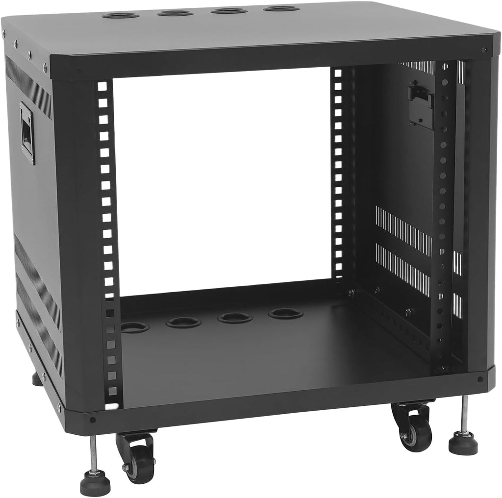 9U Server Rack with Wheels&Leveling Feet, Freestanding Rolling Open Frame IT Network Server Cabinet Rack Shelf for Audio Video Music Recording Computer AV Data & IT Equipment,Black