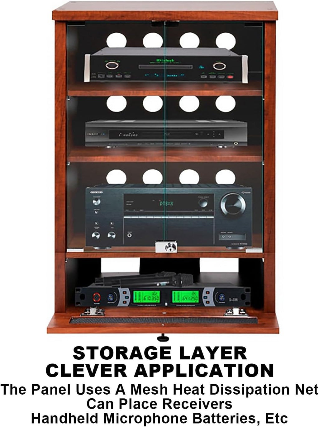 Wooden Media Cabinet & Stereo Stand, Record Player Shelf & Audio Rack Tower, Perfect for Vinyl Records, 57x55x60cm - Stylish Storage Solution for Music Lovers
