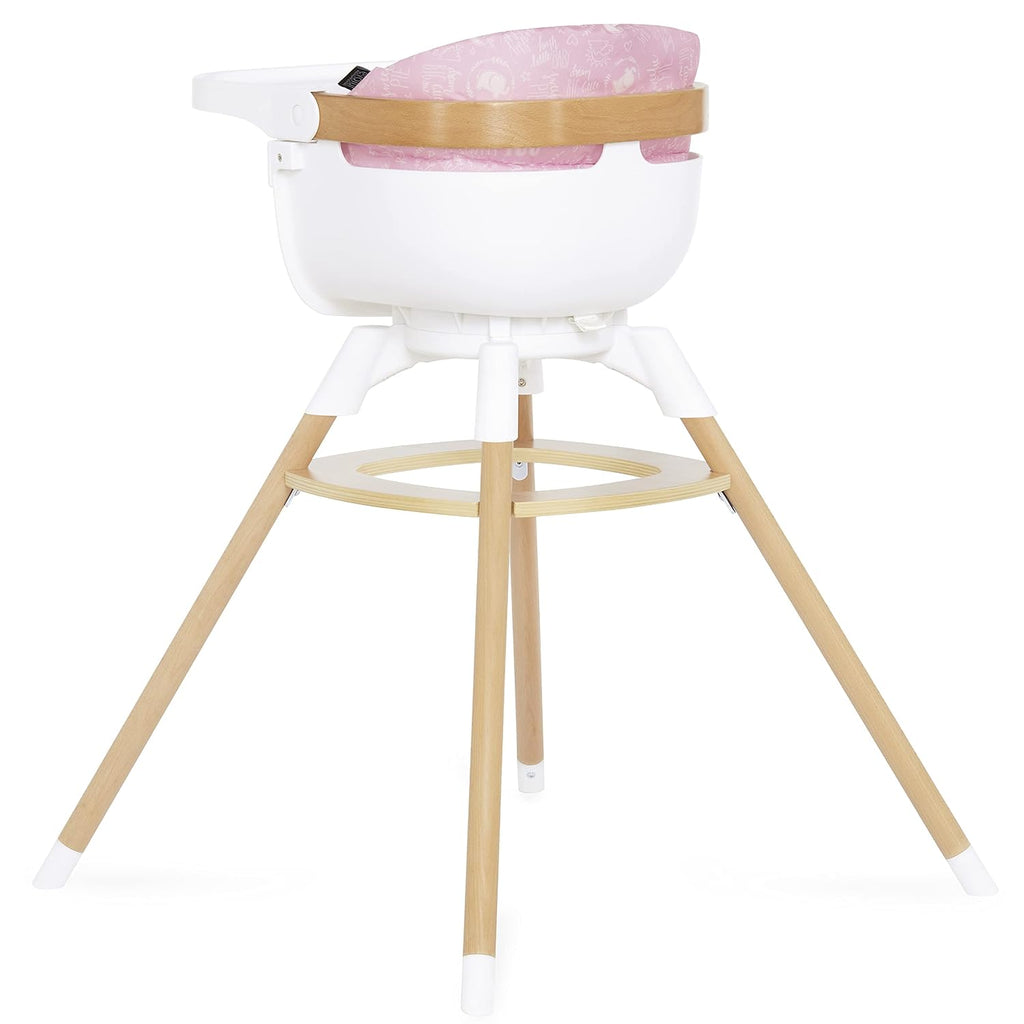 Evolur Ann Beechwood 4-in-1 Highchair | 360 Seat Rotation | Booster seat | Floor Chair | Bar Stool Chair | 5 Point Safety Harness | Pink