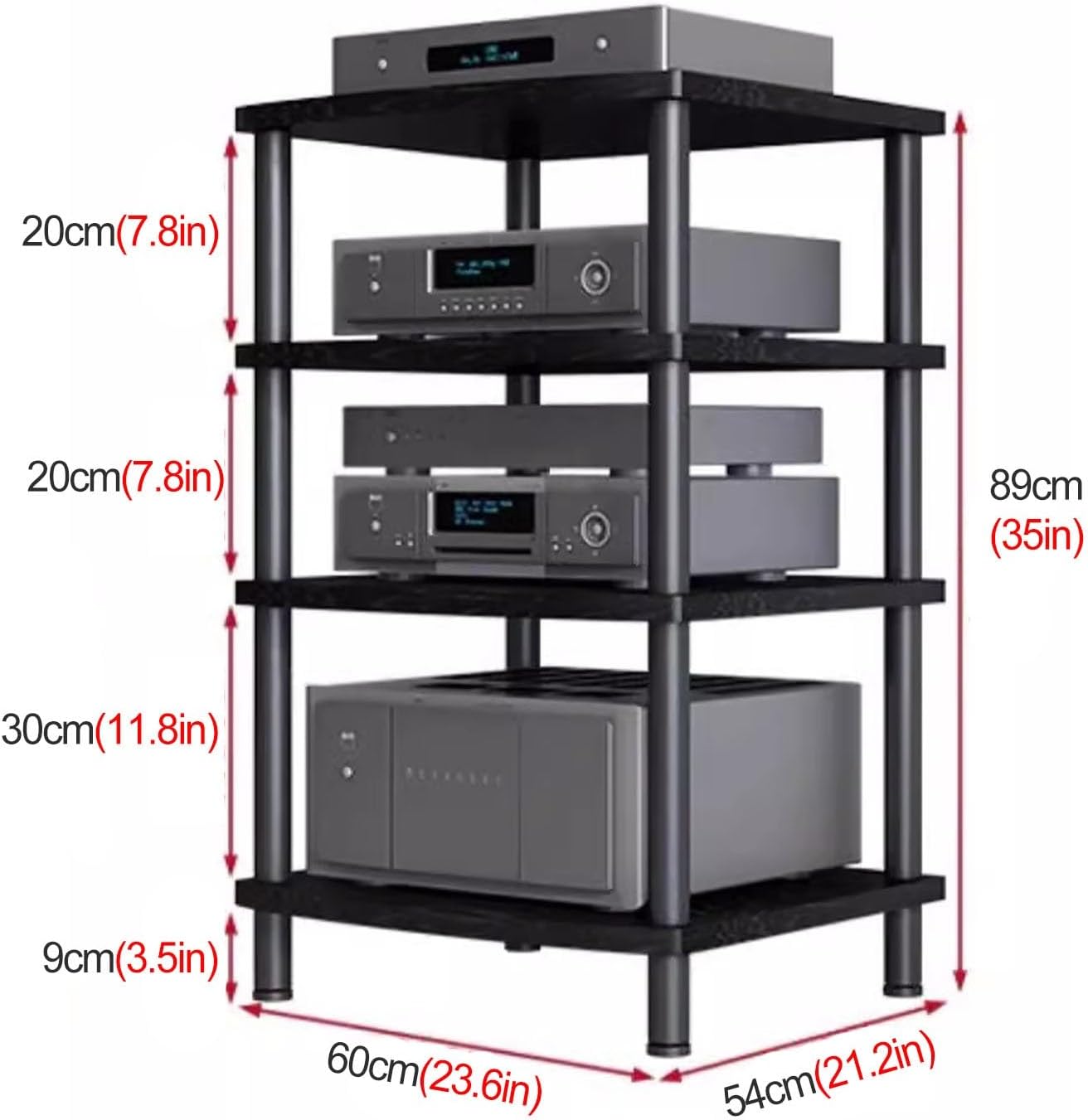 Heavy Duty HiFi Audio Video Stand - Modern Media Cabinet & Stereo Rack for Living Room - Durable Home Electronics Storage - Ideal AV Equipment Organizer, White, 89cm Height