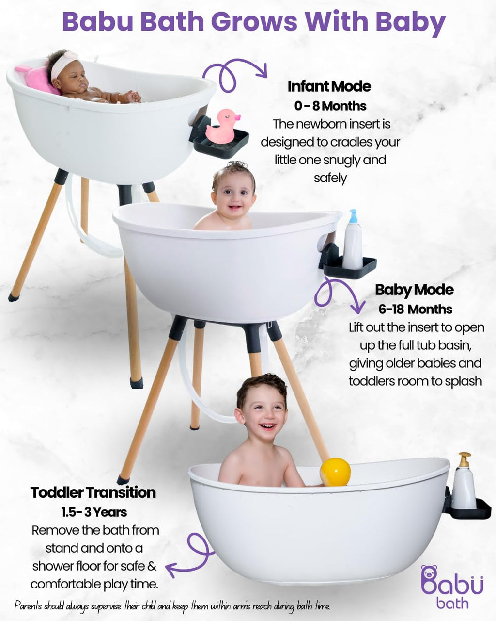 Luxury Baby Bathtub with Wooden Stand – 3-Stage Convertible, Ergonomic & Back-Saving Design (Black Bundle (Modern))