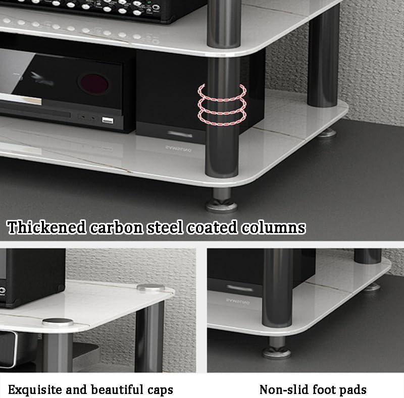 Multifunctional Desktop Speaker Stand & Media Storage Shelf, Record Player Cabinet with Non-Slip Shock Pads for Enhanced Sound & Organization