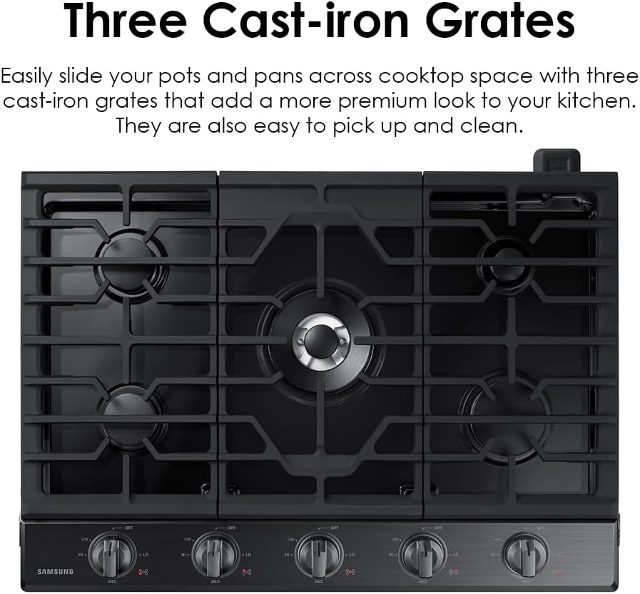 SAMSUNG 30' Built In Smart Gas Cooktop with Illuminated Knobs, 5 Burners, Black Stainless Steel, NA30N6555TG/AA