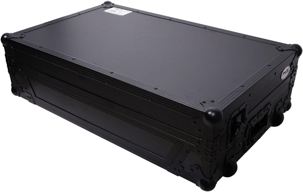 ProX XS-DDJFLX10WLTBL ATA Flight Style Road Case For Pioneer DDJ-FLX10 DJ Controller with Laptop Shelf 1U Rack Space Wheels and LED Black Finish