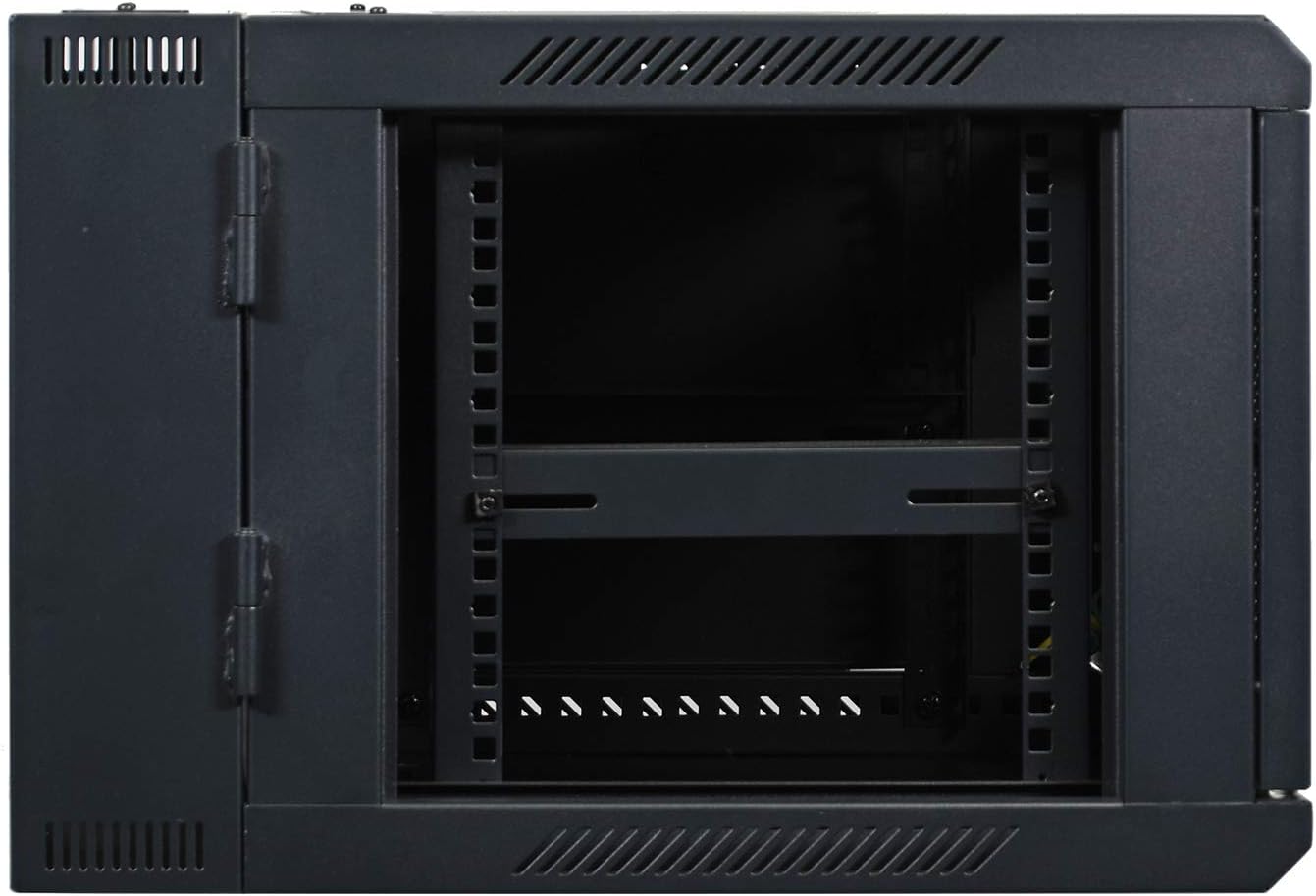 AEONS 6U Professional Wall Mount Server Cabinet Enclosure Double Section Hinged Swing Out 19-Inch Server Network Rack Locking Glass Door 22-Inches Deep Black (Fully Assembled)