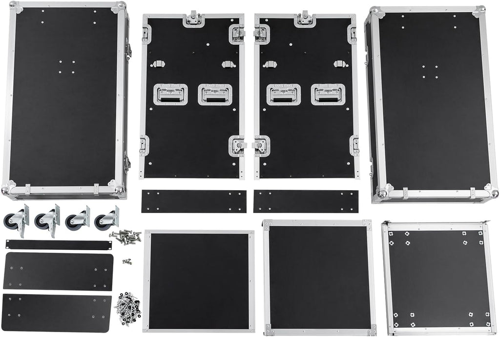 14U PA DJ Rack with DJ Table Tops, 661LBS Recording Studio Racks Audio Equipment Cabinet, Mobile Stereo Rack with Lockable Wheels for Studio/Wedding (Black)