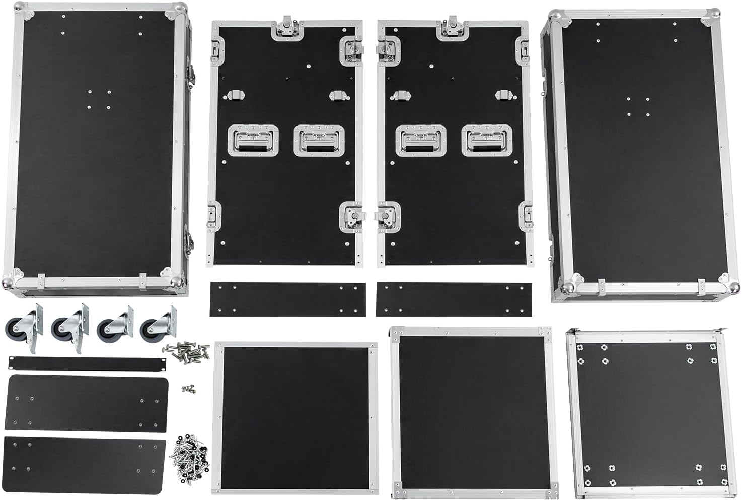 14U PA DJ Rack with DJ Table Tops, 661LBS Recording Studio Racks Audio Equipment Cabinet, Mobile Stereo Rack with Lockable Wheels for Studio/Wedding (Black)