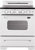 Unique Appliances Classic Retro Radiant Electric Range, Freestanding Electric Range with 5-Element Glass Cooktop, Convection Oven, and Oven Light, 30', Marshmallow White