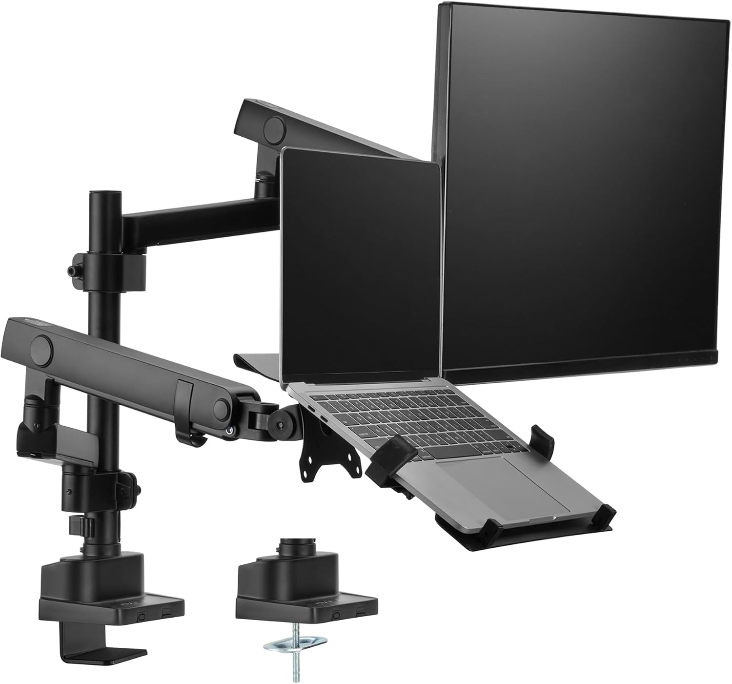 AVLT Laptop & 38 Inch Monitor Arm Pole Top Mount-Black, Supports 26.4 lbs (12 kg), Stacked Monitor, VESA Compatible, Ultrawide Screen Fit, Adjustable Height, Tilt Swivel Rotate, Cable Management