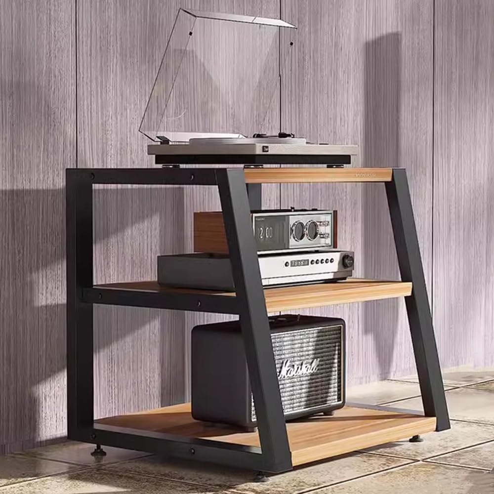 Teak Audio/Video Component Cabinet, 3-Tier Media Storage Stand for Entertainment & Gaming, AV Media Rack with 2/3/4 Shelves, Stylish Home Theater Furniture