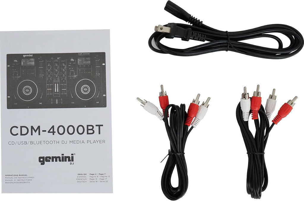 Audiosavings Bundle:(1) Gemini CDM-4000BT Dual DJ CD/USB Media Player with Bluetooth + Mixer Bundle with (1) Rockville DJ1500 DJ Headphones w/Detachable Coil Cable, Case+Extra Ear Pad (Items 2)