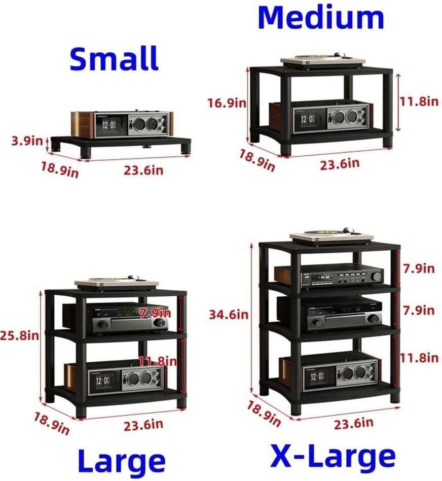 Audio Rack Cabinet with Adjustable Rubber Feet, Stereo Racks and Stands, Open Media Storage Stand for Stereo, AV Equipment, Record Player, DVD, Game Consoles(Beige,X-Large)