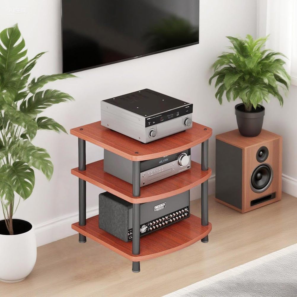 4-Tier AV Media Stand Audio Rack Tower Adjustable Height TV Game Console Equipment Shelf CD Record Player Stereo Component Rack Cabinet for Home Theater Studio,Brown,3 Tier