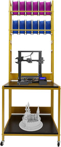 3D Printer Stand with Storage & Wheels, Heavy Duty Rolling Printer Cart 2-Tier Printer Table with Spool Rack, Locking Casters, 110 lbs Capacity (Gold)