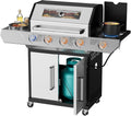 SKOK 4-Burner Led Gas BBQ Grill with Side Burner & Visual Glass, Barbecue Grill,60,000 BTU Stainless Steel Propane Grill 629 Sq. In. Grilling Area
