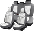 Coverado Car Seat Covers Full Set, Seat Covers for Cars, Car Seat Cover, Car Seat Protector, Leather Car Seat Cushion, Waterproof Car Seat Covers Front Seats and Back Fit for Most Cars(Gray&White)