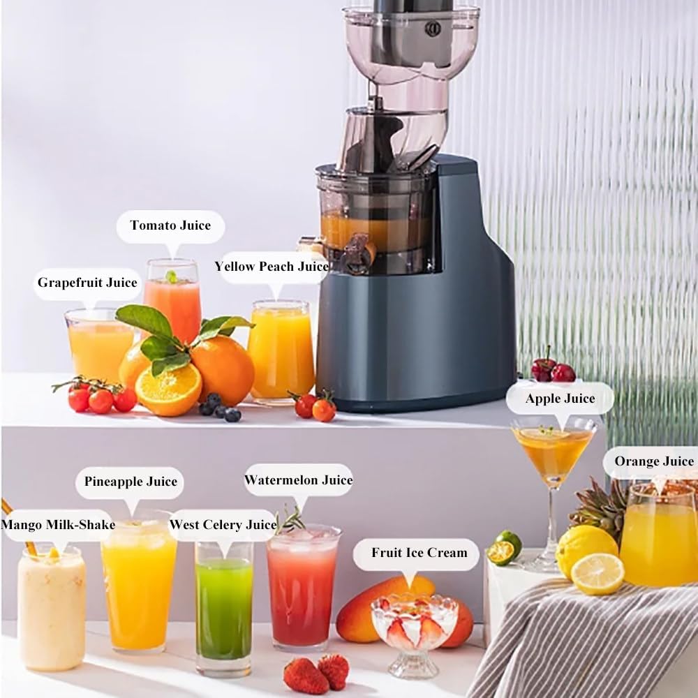 Slow Masticating Juicer,Cold Press Juicer With 90mm Extra Large Feed Chute,480 Horizontal Mesh Design,360° Self Feeding Masticating Juicer,For Whole Fruit,Easy To Clean,Blue