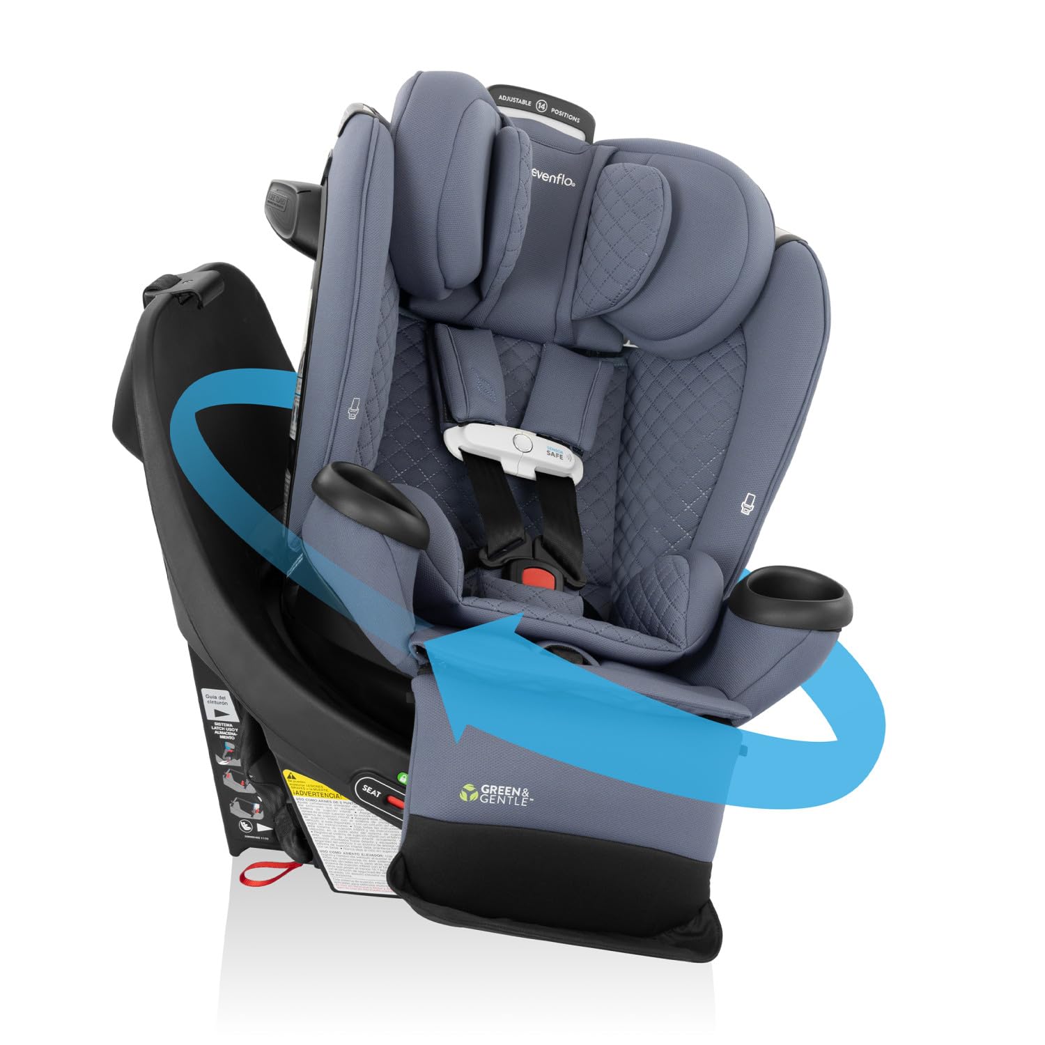 Evenflo Revolve360 Extend All-in-One Rotating Car Seat with Green & Gentle Fabric (Flint)