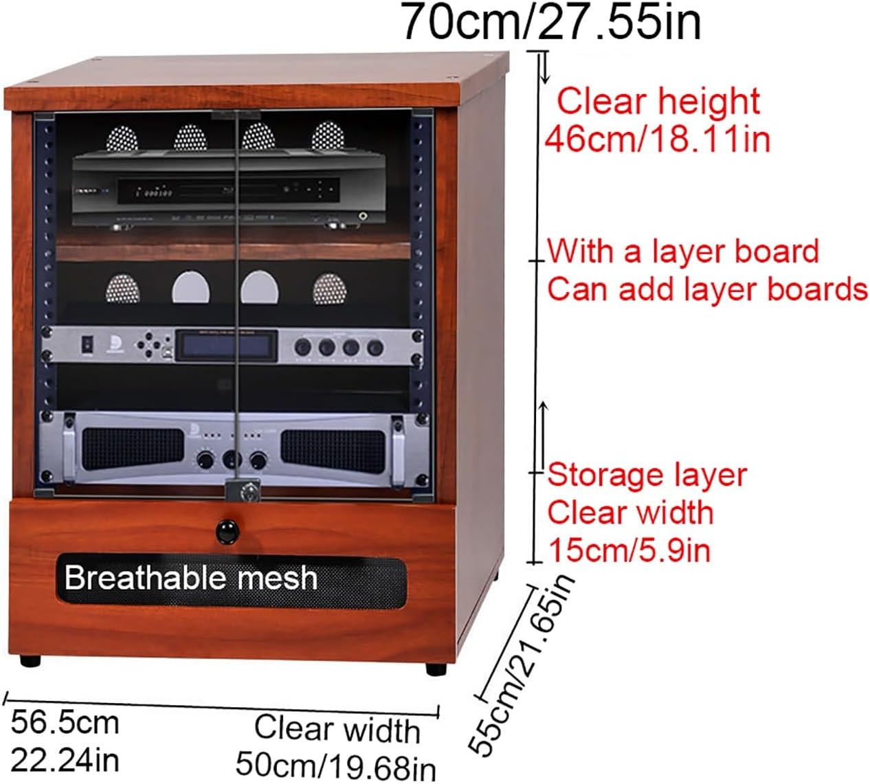 Wooden Media Cabinet & Stereo Rack - Record Player Stand & Audio Tower for Vinyl, Perfect for Home Entertainment (56.5x55x70cm)