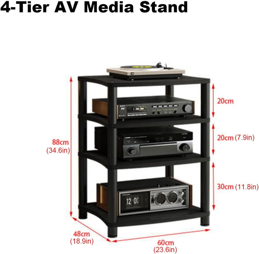 SOBS 4-Tier AV Media Cabinet Stand Component Cabinet, CD Player Stand and Stereo Equipment Rack Audio Tower with Wooden Shelves for Home/Office/Theater (Color : A)