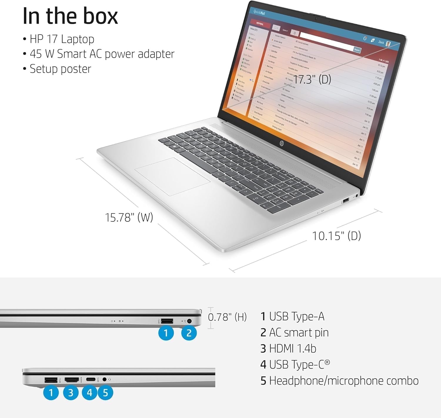 HP 17 inch Laptop, Microsoft Office 2024 Lifetime License & Windows 11 Pro, AMD Ryzen 5 7430U Processor, 64 GB RAM, 1 TB SSD, 17.3' FHD Display, AMD Radeon Graphics, Long Battery Life, Anti-Glare