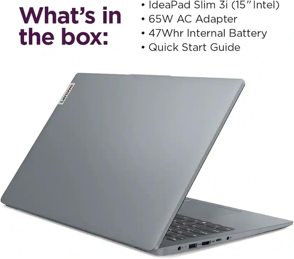 Lenovo IdeaPad Slim 3i 15.6' FHD Laptop, Intel Core i3-N305 (8-Core) CPU, 8GB LPDDR5 RAM, 128GB UFS, Intel UHD Graphics, Wi-Fi 6, SD Card Reader, Windows 11 S, Arctic Grey, EAT Laptop Foldable Stand