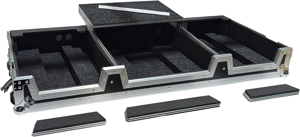 Harmony Cases HCCDJ3000DJMA9WLT DJ Flight Case Compatible with Pioneer CDJ-3000 & DJM-A9 4 CH with Laptop Shelf, Wheels and Adjustable Foam Velcro Inserts - Black