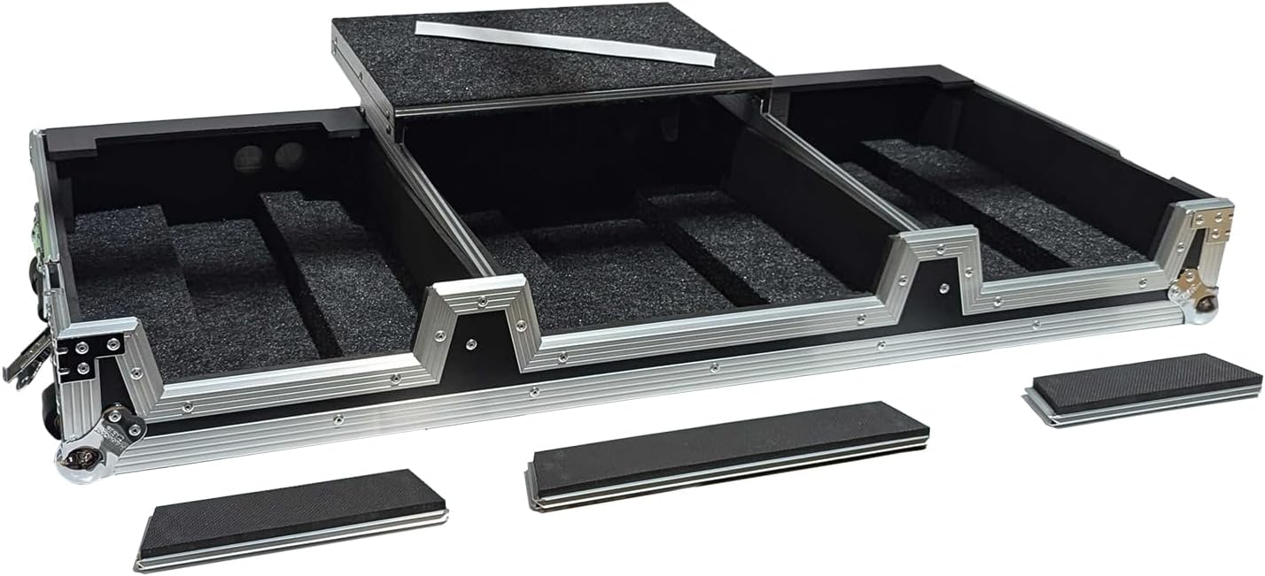 Harmony Cases HCCDJ3000DJMA9WLT DJ Flight Case Compatible with Pioneer CDJ-3000 & DJM-A9 4 CH with Laptop Shelf, Wheels and Adjustable Foam Velcro Inserts - Black