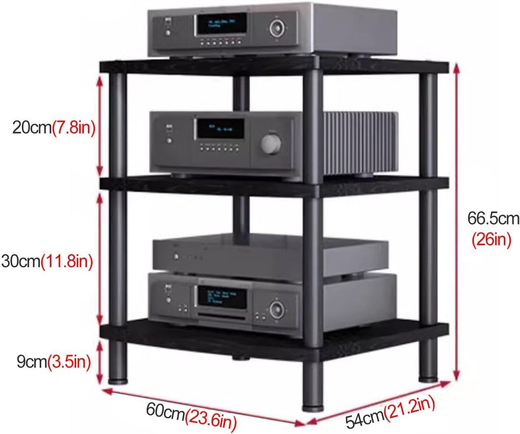 Heavy Duty HiFi Audio Video Stand - Modern Media Cabinet Stereo Rack for Living Room, Durable Electronics Storage, Stylish Functional Design, Brown, H 66.5cm, Perfect for Home Theater