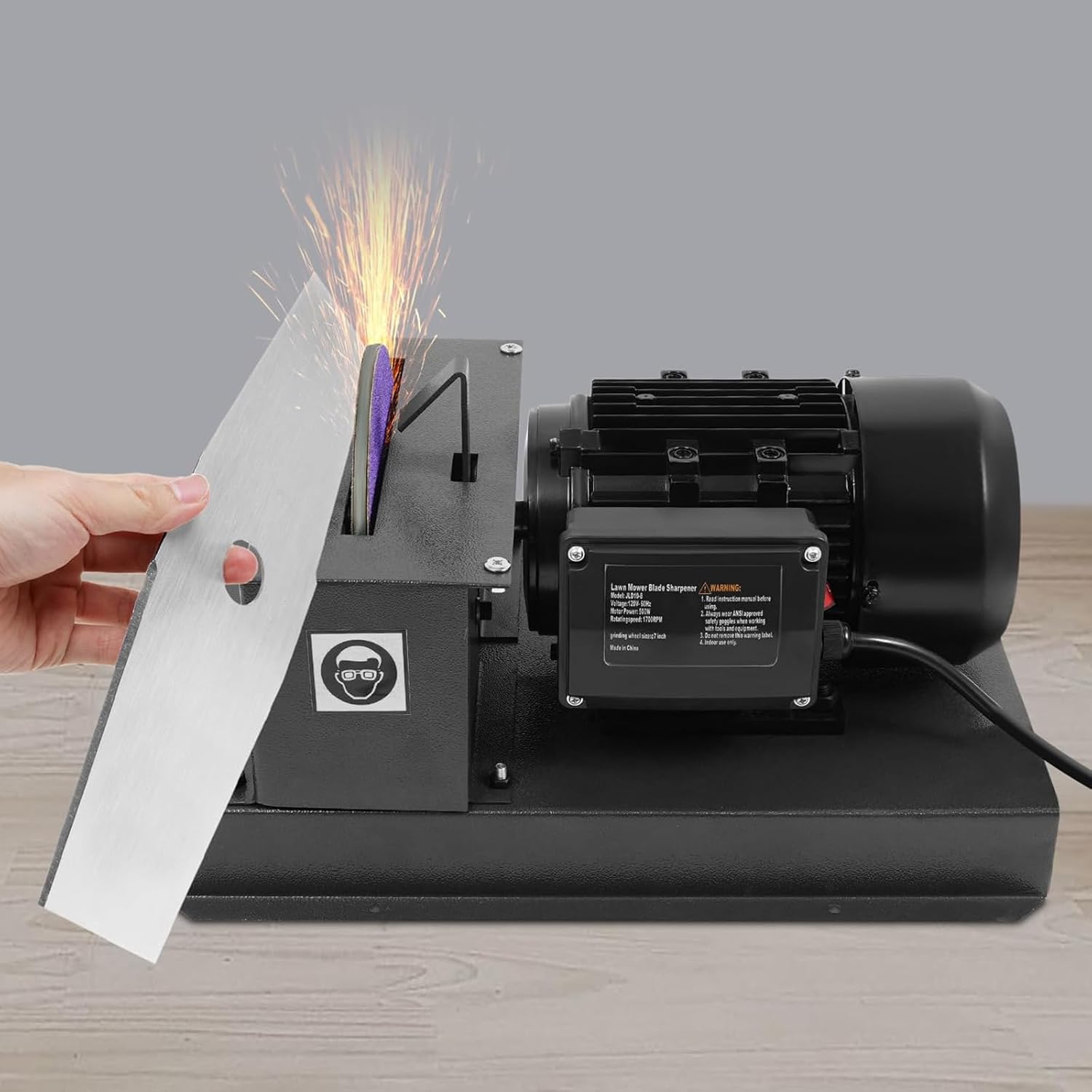 500W Lawn Mower Blade Sharpener 1700 RPM Fast Grind Lawnmower Blade Grinder with 7' Disc Grinding Wheel Powerful Bench Grinder Sharpening Machine for High/Low Lift Blades, Gator Blades, Flat Blades