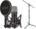 Rode NT1 Signature Black Large-Diaphragm Condenser Microphone Bundle with MS7701B Euro Boom Tripod Stand — 4 dBA Self-Noise XLR Studio Mic for Singing, Vocal Recording, Voice Over, Podcasting