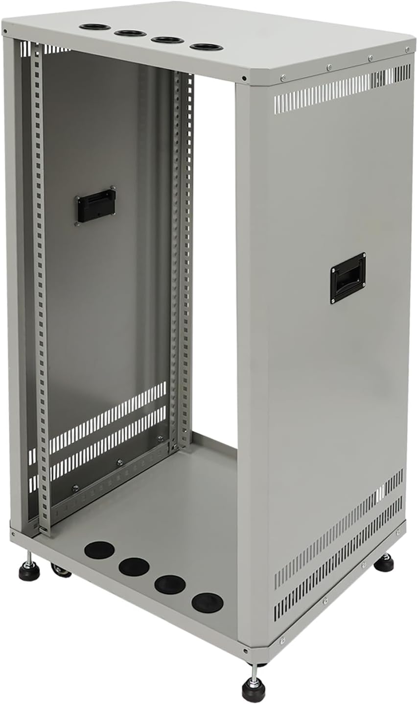 22U Server Rack with Wheels&Leveling Feet, Freestanding Rolling Open Frame IT Network Server Cabinet Rack Shelf for Audio Video Music Recording Computer AV Data & IT Equipment,Up to 300 Lbs Load,Grey