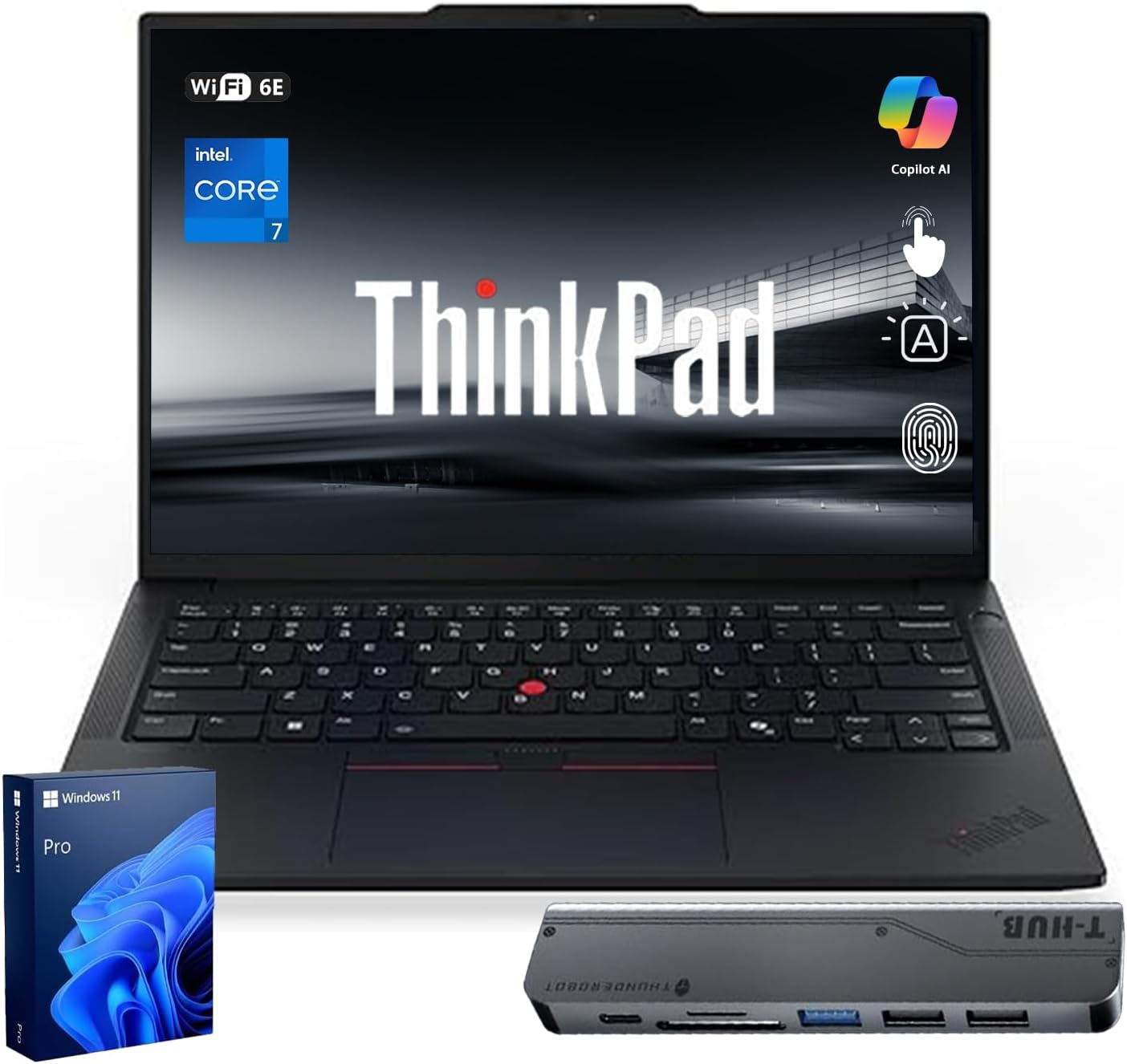 Lenovo ThinkPad E14 Gen 7 Business Laptop, 14' FHD+ Touchscreen, Intel Core 7 240H, 16GB DDR5, 1TB SSD, Fingerprint, Backlit, HDMI, 1080p Webcam, Wi-Fi 6E, Windows 11 Pro, Bundle w/ 7-in-1 USB-C Hub