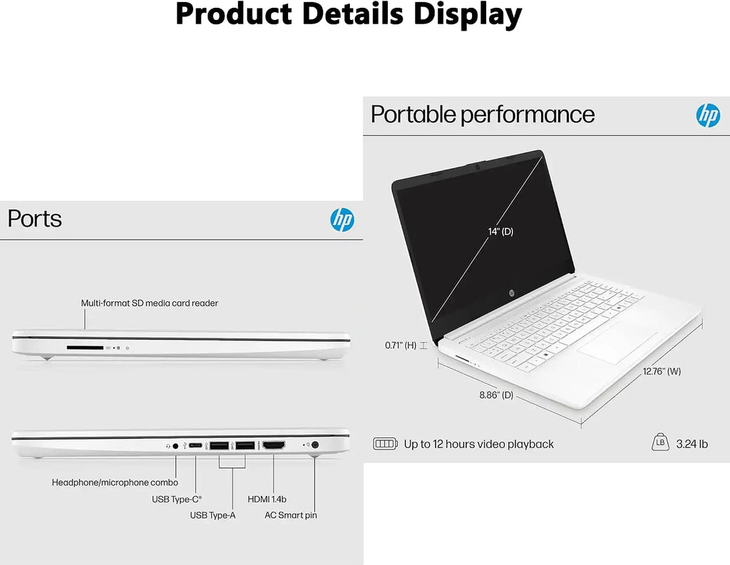 HP Windows 11 Laptop 14 inch HD Screen with Microsoft Office and 1TB Cloud Storage (1-Year)| 8GB RAM| 64GB eMMC| Intel 2-Core CPU| Wi-Fi| Ultra Light| Portable| Webcam| Bluetooth| White| RK Bundle