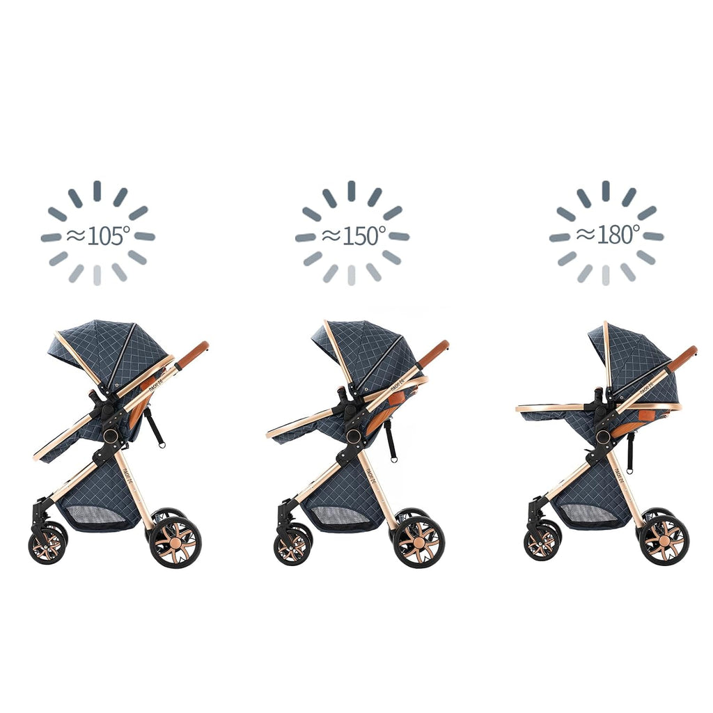 2 in 1 Baby Stroller, Reversible Convertible Infant Stroller of One-Click Folding, Newborn Travel Strollers Toddler Standard Pram Carriage White