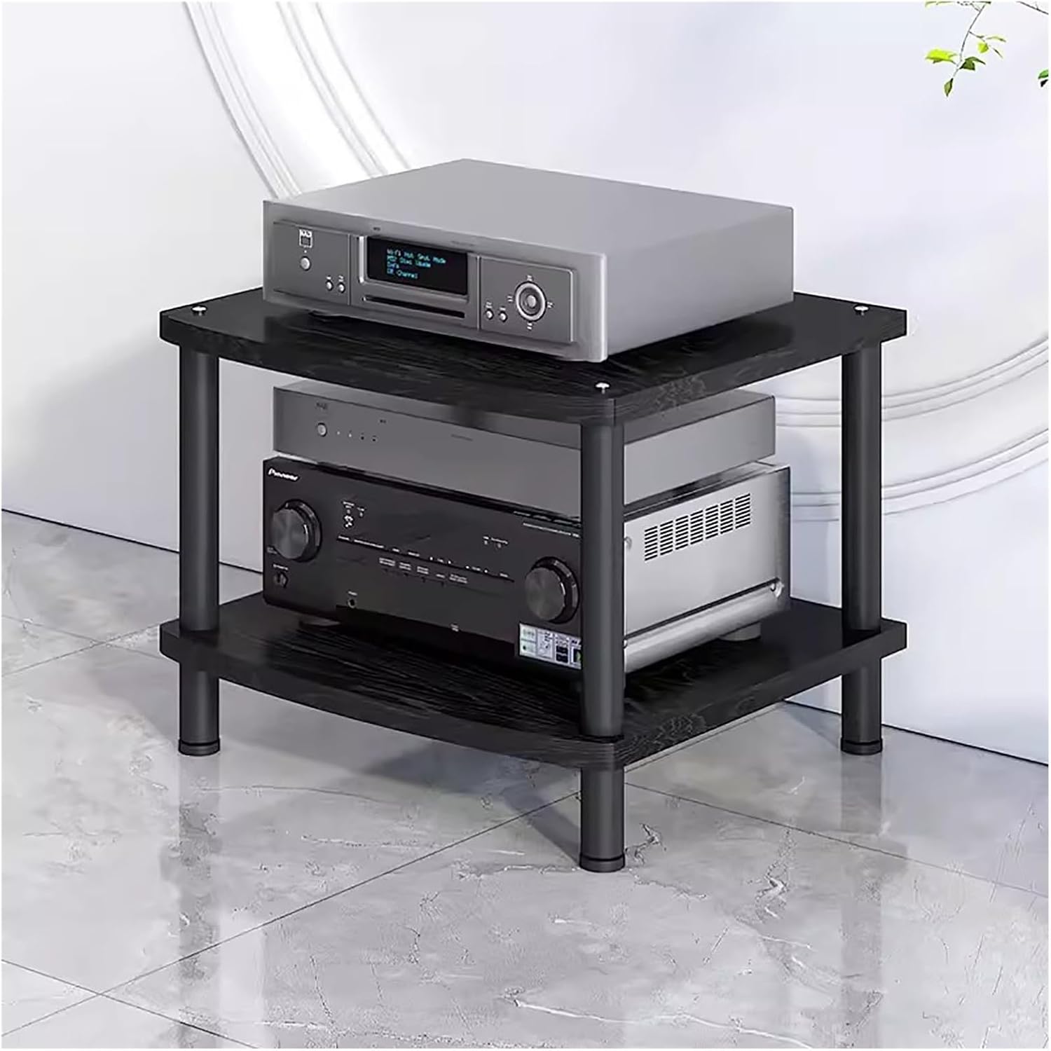 Heavy Duty HiFi Audio Video Stand - Modern 3-Tier Stereo Rack Media Cabinet for Living Room - Durable Black Home Electronics Storage Solution, H 44cm, Ideal for AV Equipment