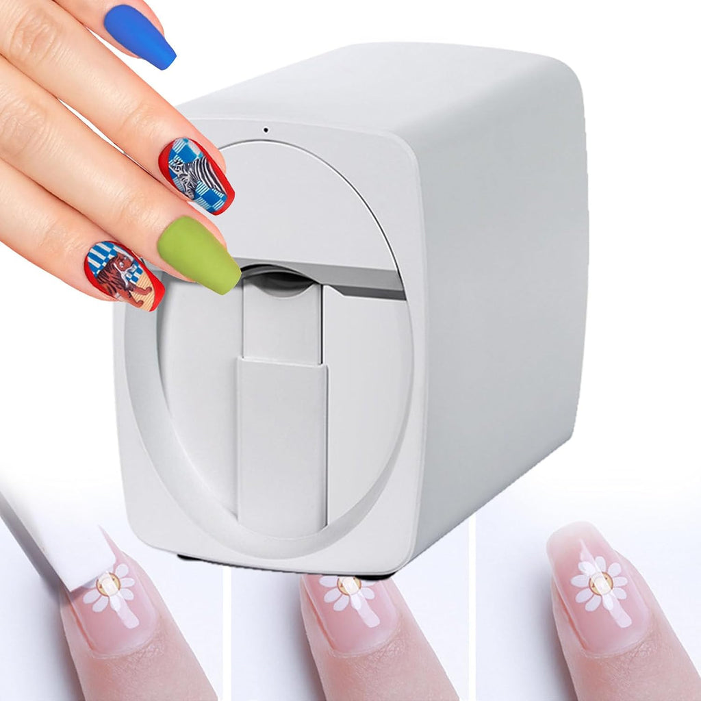 Nail Art Printer, 3D Automatic Nail Printer Machine, Support Self-Made Patterns, Portable Mobile Nail Painting Machine, for Kid/Nail Studio/Manicurist/Nail Lovers,White