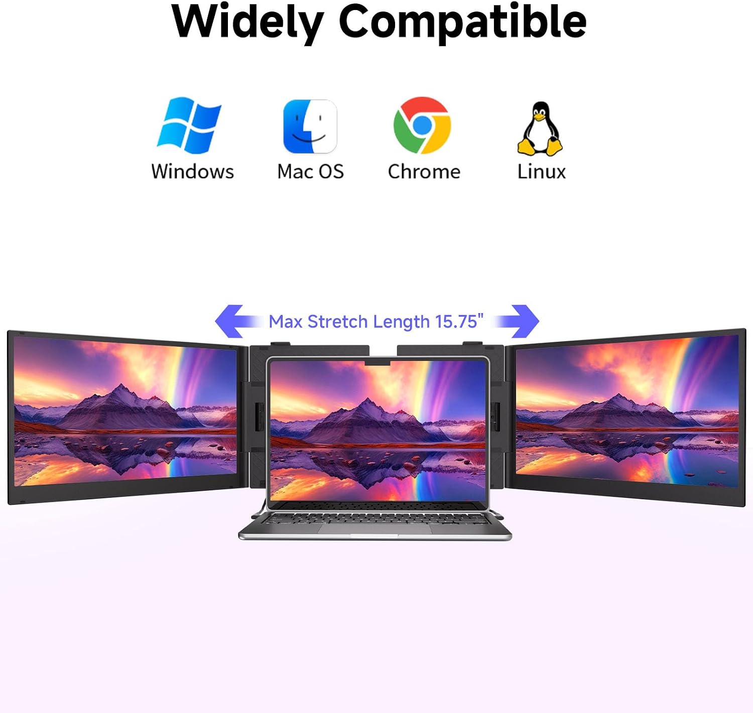 Triple Laptop Screen Extender, 2.2lb 14' FHD Ultra-Light Multiple Laptop Monitor Extender, Ultra-Thin Portable Monitors Attachable for 13.3-17' Laptops, Triple Screen Extender for Windows/Mac/Chrome