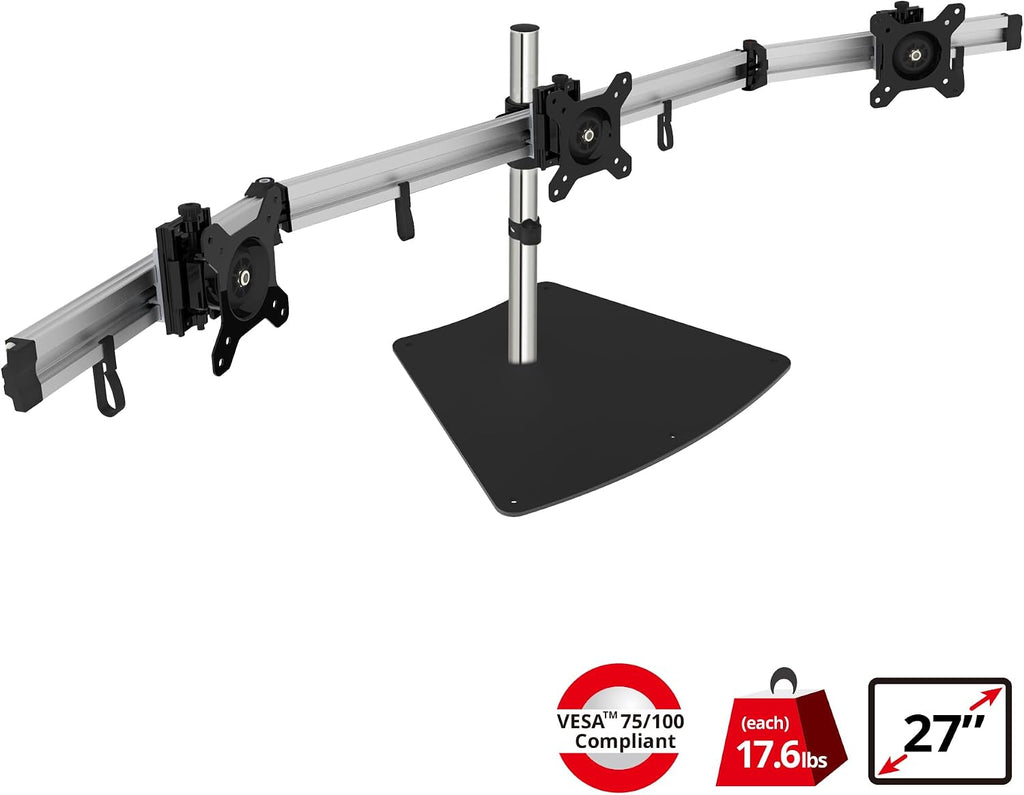 SIIG Premium Aluminum Triple Monitor Stand - 3 Monitors 13' to 27' Up To 17.6 lbs VESA 75 and 100 (CE-MT2111-S1)