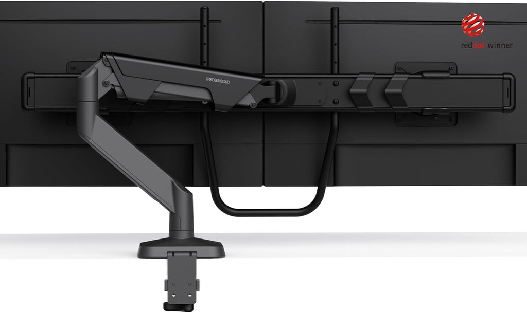 Modernsolid Dual Monitor Arm Desk Mount with Gas Spring, Fits 17–32 inches Screens up to 33 lbs, VESA 75x75/100x100, Crossbar Handle for Easy Adjustment, Black