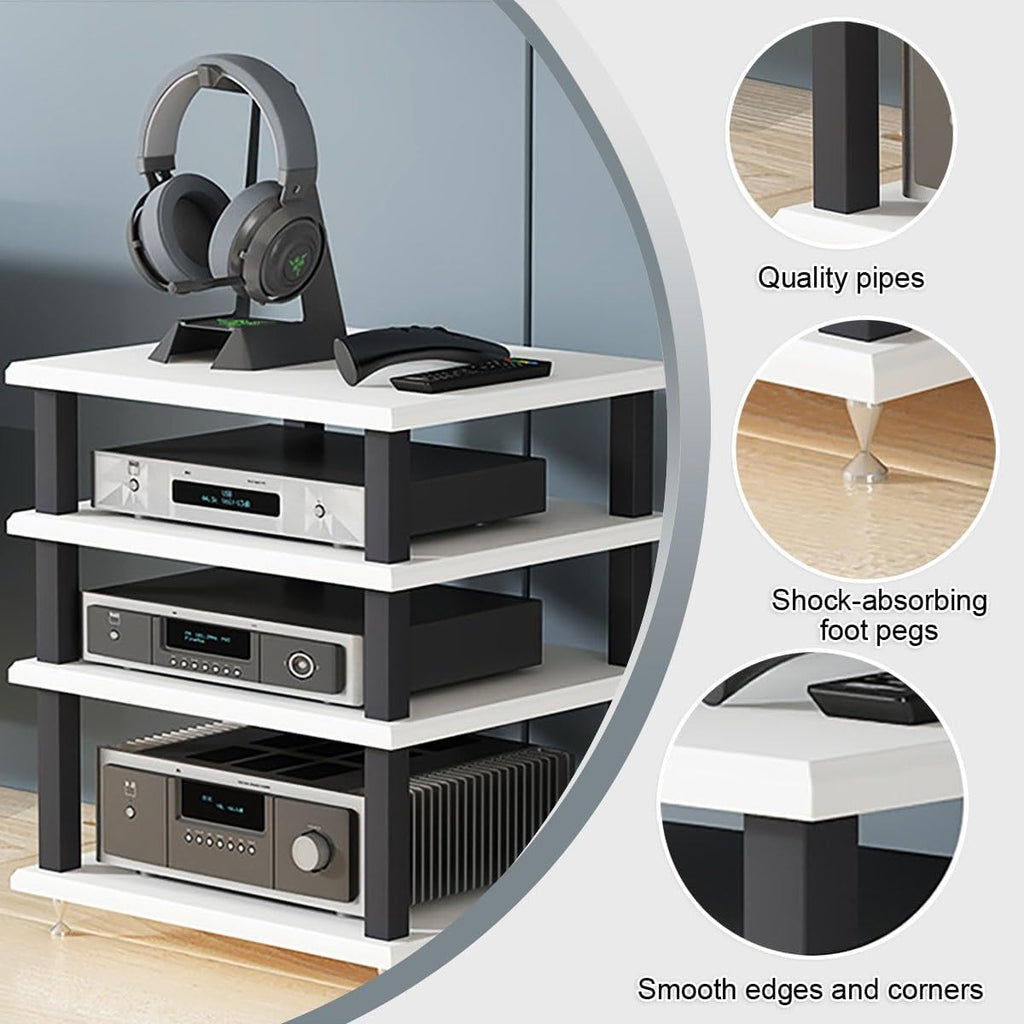 Portable AV Component Stand, Media Storage Rack, Audio Tower Shelf, Metal Carbon Steel Frame for Desktop, Entertainment Center, Stereo Rack, 9.8in Height (Brown)